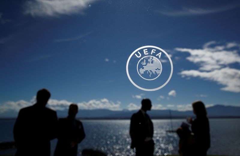 General view of the UEFA logo before the draw REUTERS/Stefan Wermuth/Files